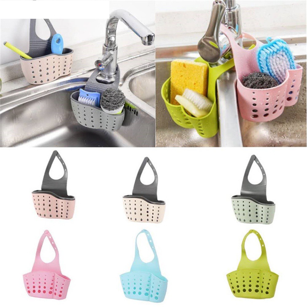 DAPHNE Eco-Friendly Storage Basket Adjustable Drop Hanging Bags Sink Holder Kitchen Sucker Bathroom Hollow Out Sponge Soap Drain Rack/Multicolor