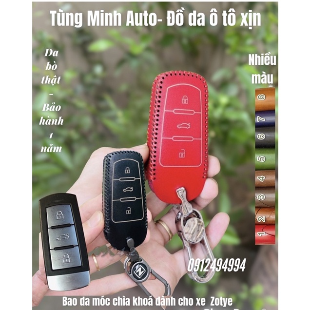 Bao da  ốp chìa khoá xe ô tô Zotye Z8, T 600, Z 500, Z 700, Domy X 5 da bò thật khâu tay