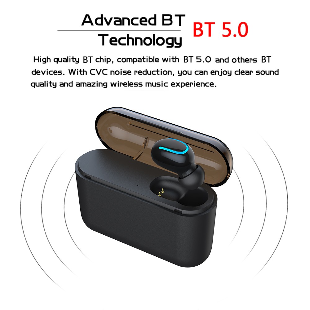 Tai nghe bluetooth 5.0 không dây HBQ-Q32 thiết kế đeo một bên có hộp sạc kết nối USB cho điện thoại/máy tính bảng/PC