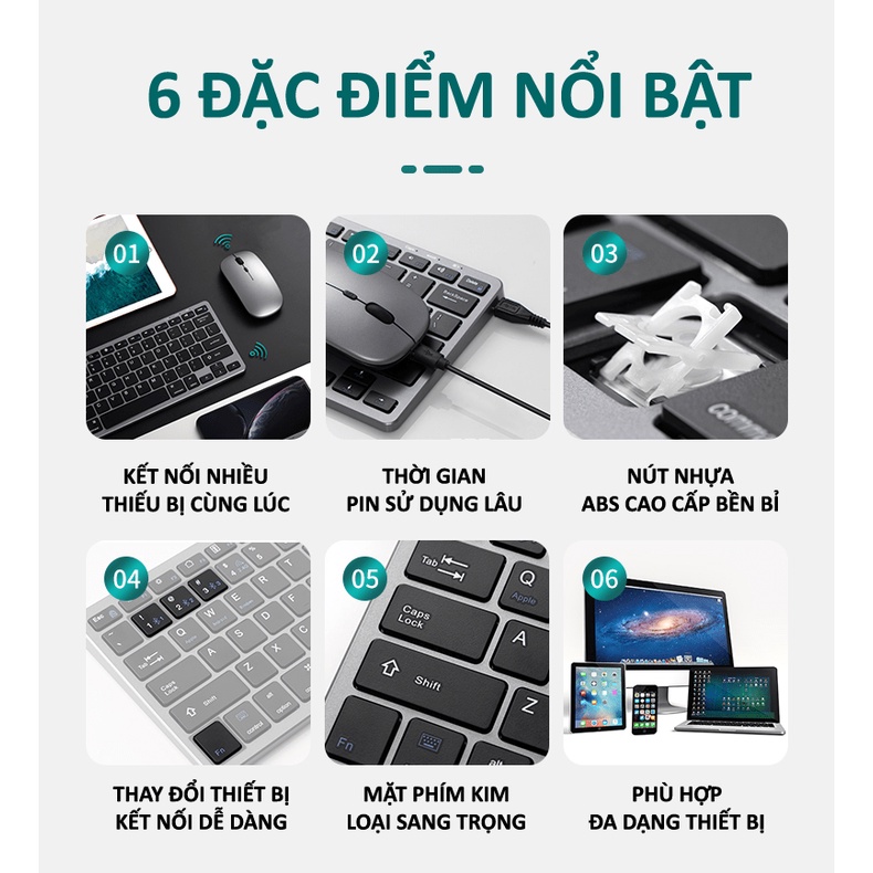 Bộ bàn phím và chuột không dây KB-178 GOIIOG kết nối BLUETOOTH - CHIP USB 2.4GHz siêu mỏng, nhỏ gọn không gây tiếng - VL