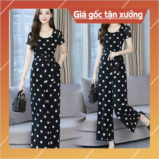 [Ảnh Thật] Jumpsuit Dài Lụa Cao Cấp Ống Suông Tôn Dáng Thướt Tha Jumt Dự Tiệc, Đi Biển, Cưới Chấm Bi Cổ Tròn Sang Trọng