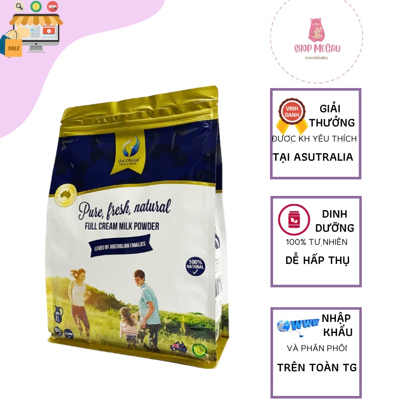 Sữa Bột Nguyên Kem Ozi Choice túi 1Kg nhập khẩu Úc - dòng sữa tươi dạng bột giàu dinh dưỡng cho cả trẻ em và người lớn