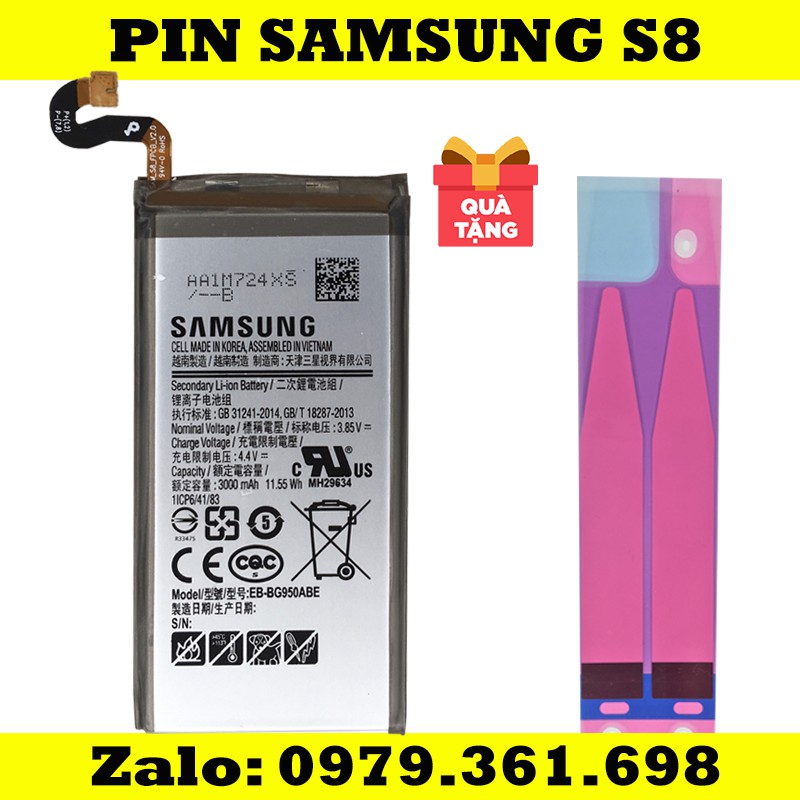 Pin SamsSung S8 (G950 ) - Hàng new ( bảo hành 3 tháng ) - Tặng keo dán pin