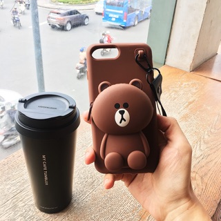 Ốp Lưng Iphone 3D Gấu Brown Đính Kèm Túi (Tặng Dây) Cho 6/6S/6 Plus/6S Plus/7/7 Plus/8/8 Plus/X/XS/XSMax/XR