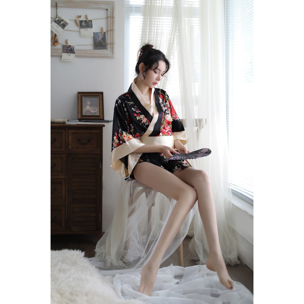 Đồ ngủ sexy kimono hoa anh đào Nhật Bản đỏ gợi cảm quyến rũ + quần chip G-string  57