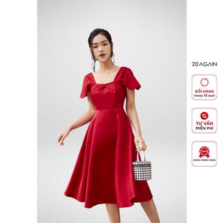 Đầm xòe xoắn nơ ngực 20again, đầm đi tiệc sang trọng, thanh lịch dea1203