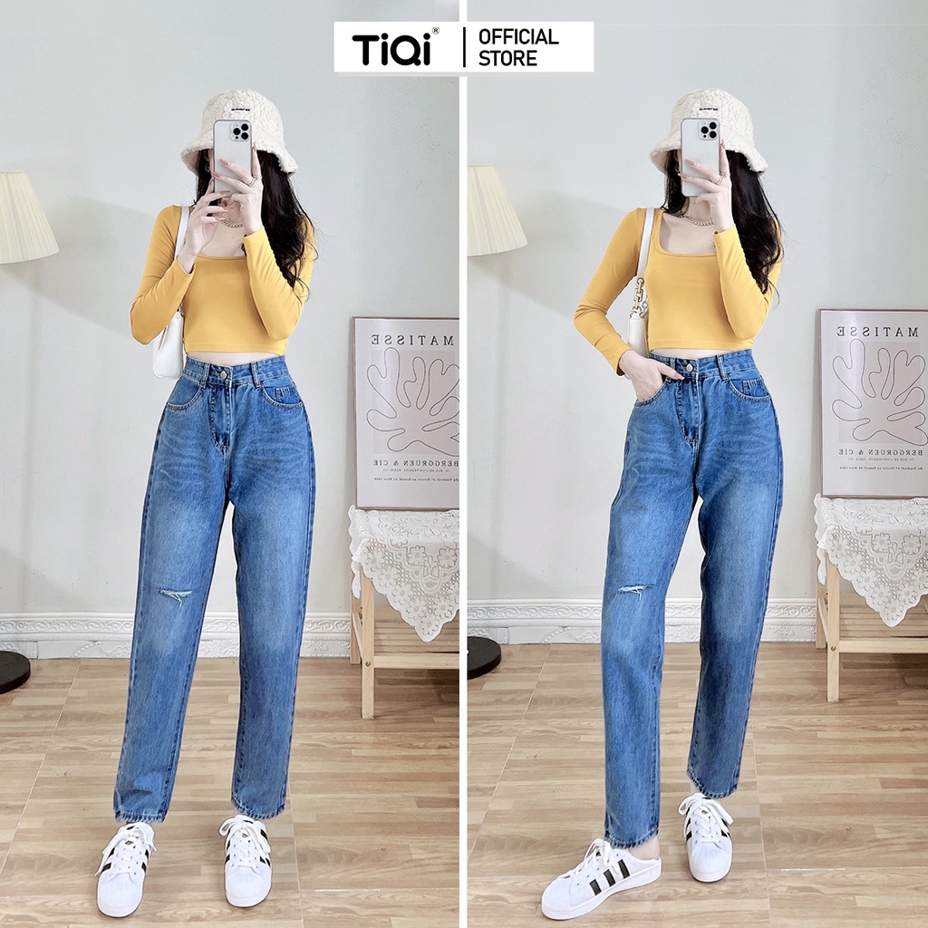 Quần baggy jean nữ rách lưng cao phong cách công sở Cao Cấp TiQi Jeans B1-218
