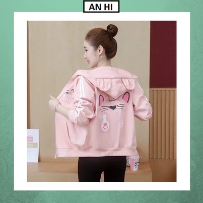 Áo khoác nữ hồng dù 2 lớp unisex 💚𝗙𝗥𝗘𝗘𝗦𝗛𝗜𝗣💚hoodie có mũ nón bomber form rộng chống nắng mùa đông tai thỏ, tai mèo