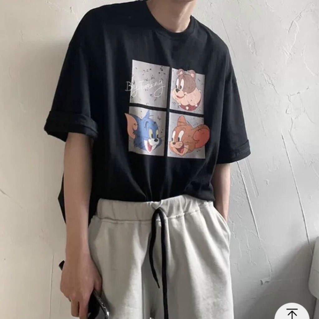 Áo phông form rộng tay lỡ unisex - Áo thun in hình cún tom và chery - Sỉ áo thun số lượng lớn
