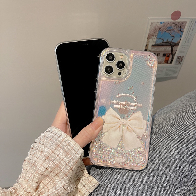 Ốp Lưng Kim Tuyến Nước Hình Nơ Phát Quang Nhiều Màu Cho iPhone X XS Max XR iPhone 11 12 13 Pro Max