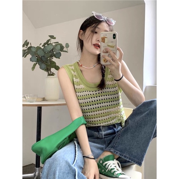 Áo ba lỗ nữ len dệt kim lỗ QC 3 màu hot hit