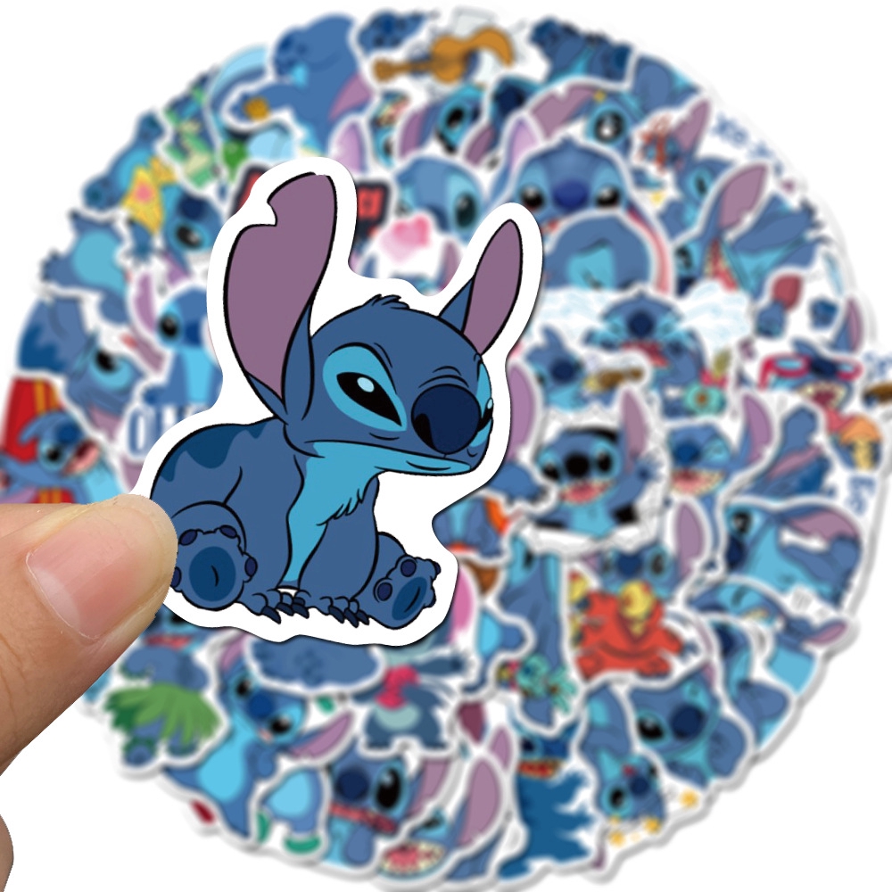 Sticker 50 Miếng Dán Hình Hoạt Hình Stitch Chống Thấm Nước Trang Trí Laptop, Xe Máy, Xe Hơi