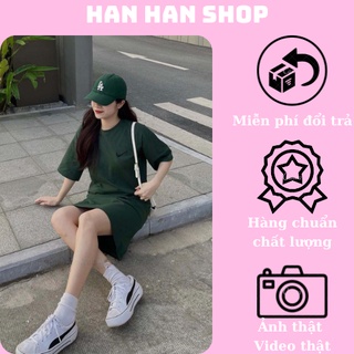 Váy suông tay lỡ nữ- Đầm dáng suông màu xanh lá vintage phong cách Hàn Quốc - HANHAN SHOP