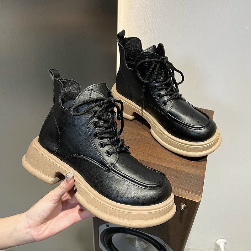 Bốt nữ chất liệu da Pu cao cấp, Boot nữ khoá kéo sau, lót nỉ êm boot mũi tròn boost lửng thời trang đế mới hót 2022