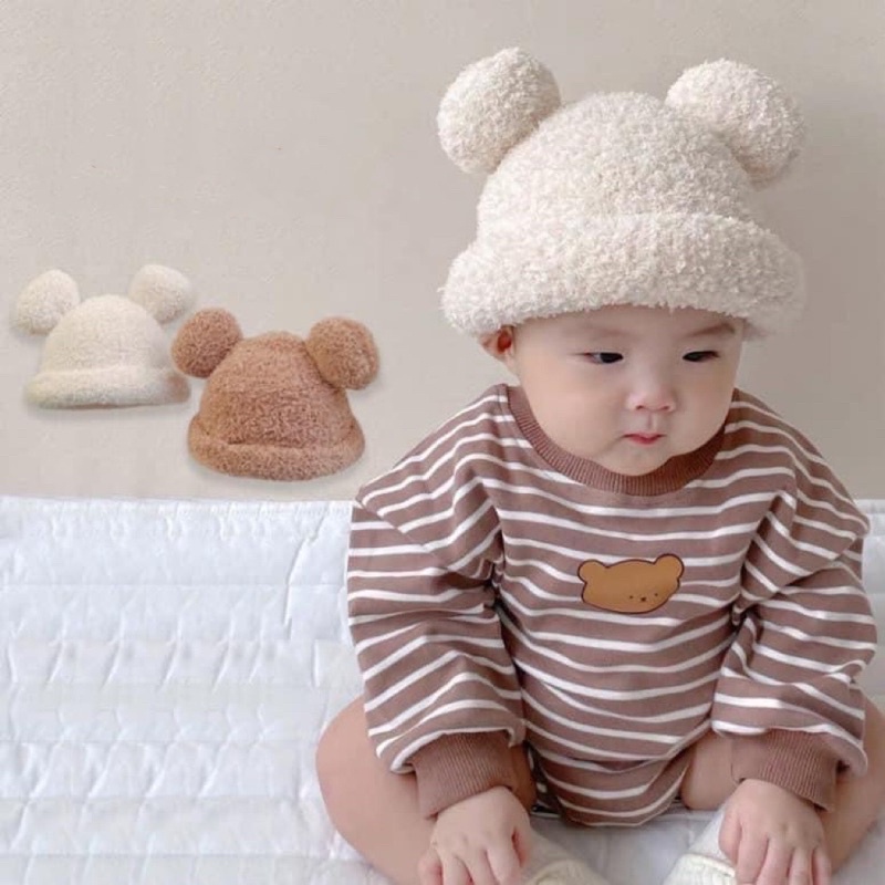 Mũ len lông cừu tai gấu cực xinh cho bé (Hàng QC) / Mũ gấu 🐻