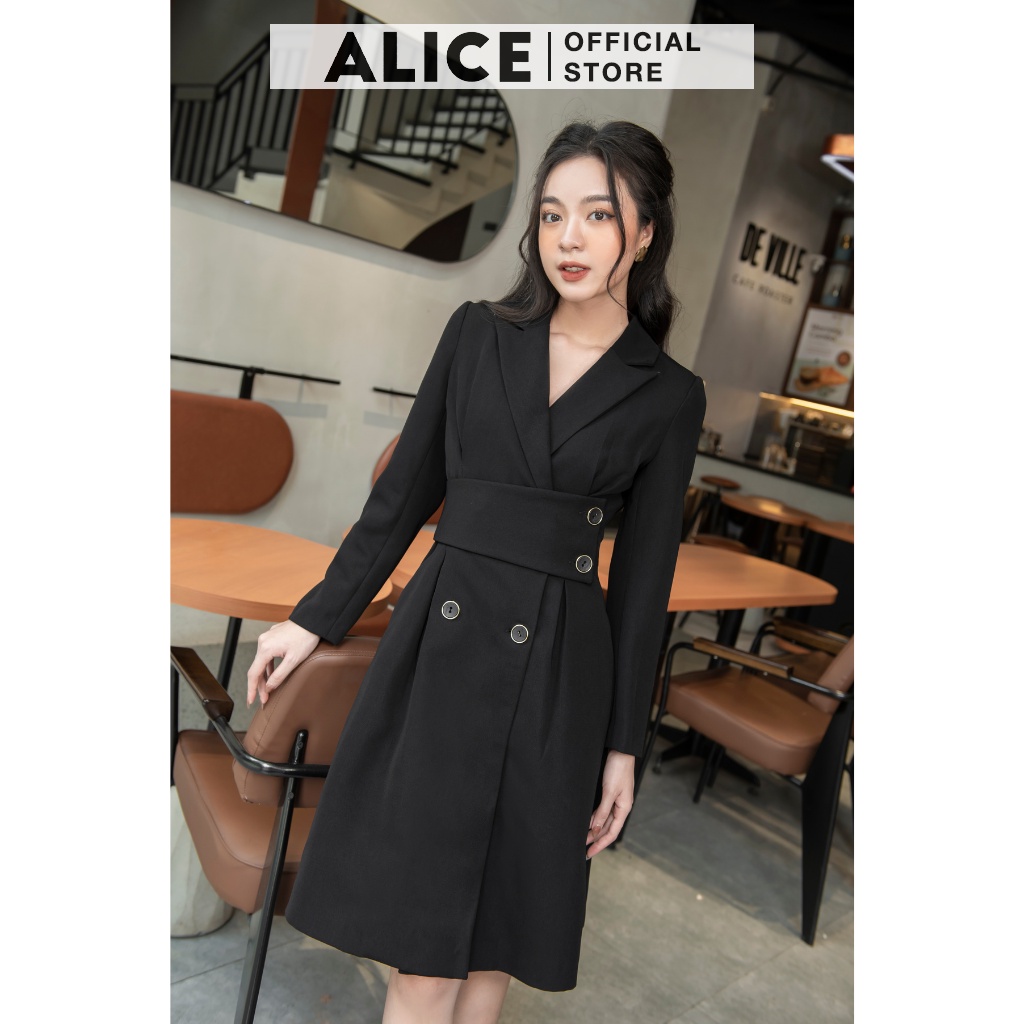 Váy Công Sở Dáng Dài Cổ Vest ALICE V715, Váy Thiết Kế Đai Eo Tôn Dáng Cho Mùa Thu Đông