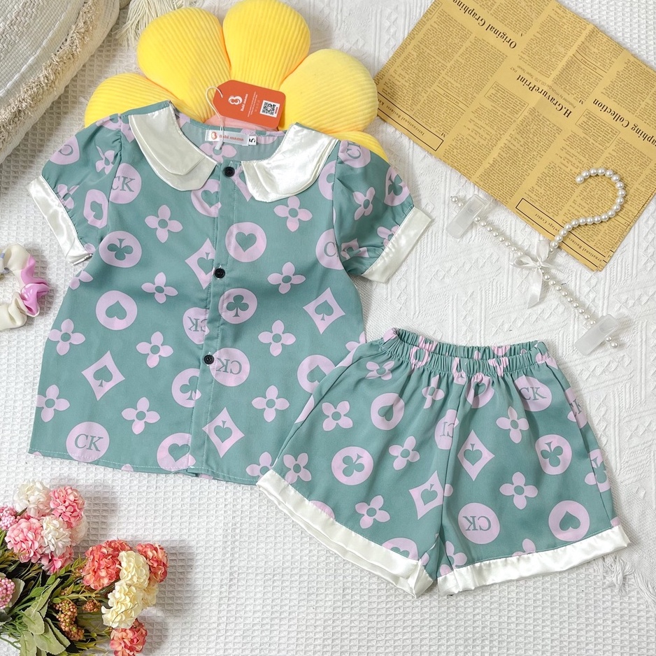 Bộ Đồ Ngủ Pijama Áo Cộc Quần Đùi Lụa Mango Tay Bồng Dành Cho Bé Gái Size Từ 13-35Kg - BPN43  - BABI MAMA