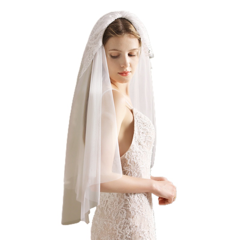 Mạng Che Mặt Phối Ren Hoa Bằng Vải Tuyn 2 Lớp Dành Cho Cô Dâu