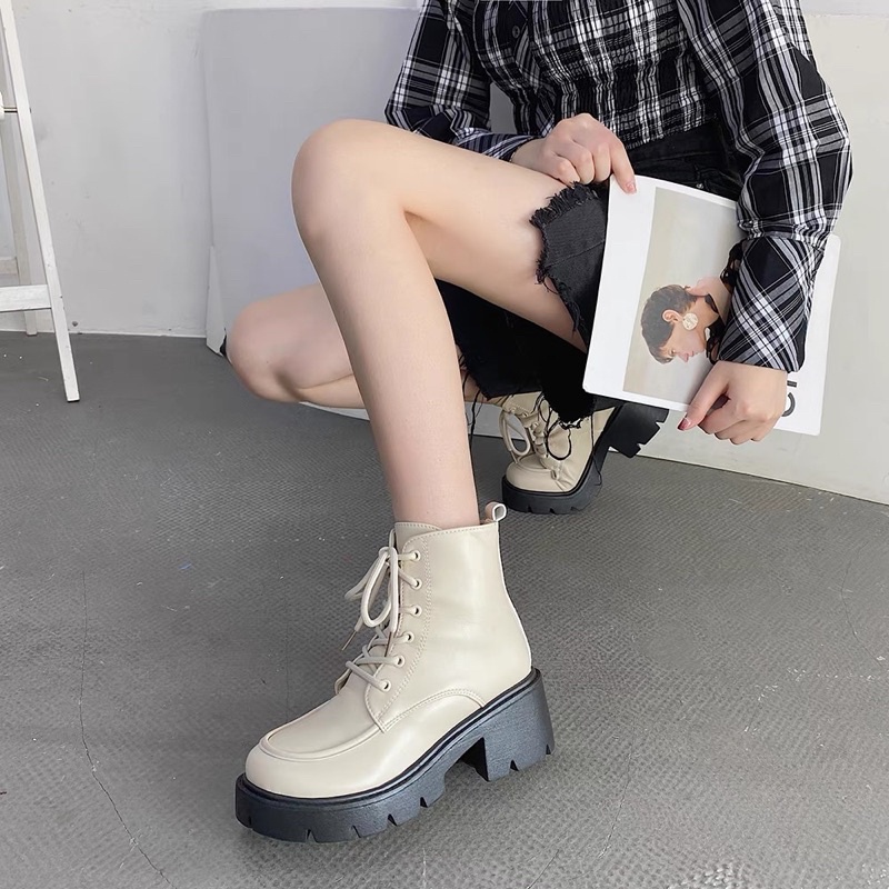 Boot cao cổ nữ thắt dây khoá kéo cạnh sườn| N3