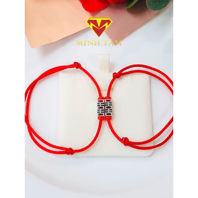 Vòng tay đôi bạc chữ Hỷ,Vòng tay đôi bạc charm uyên ương chữ Hỷ-Minh Tâm Jewelry