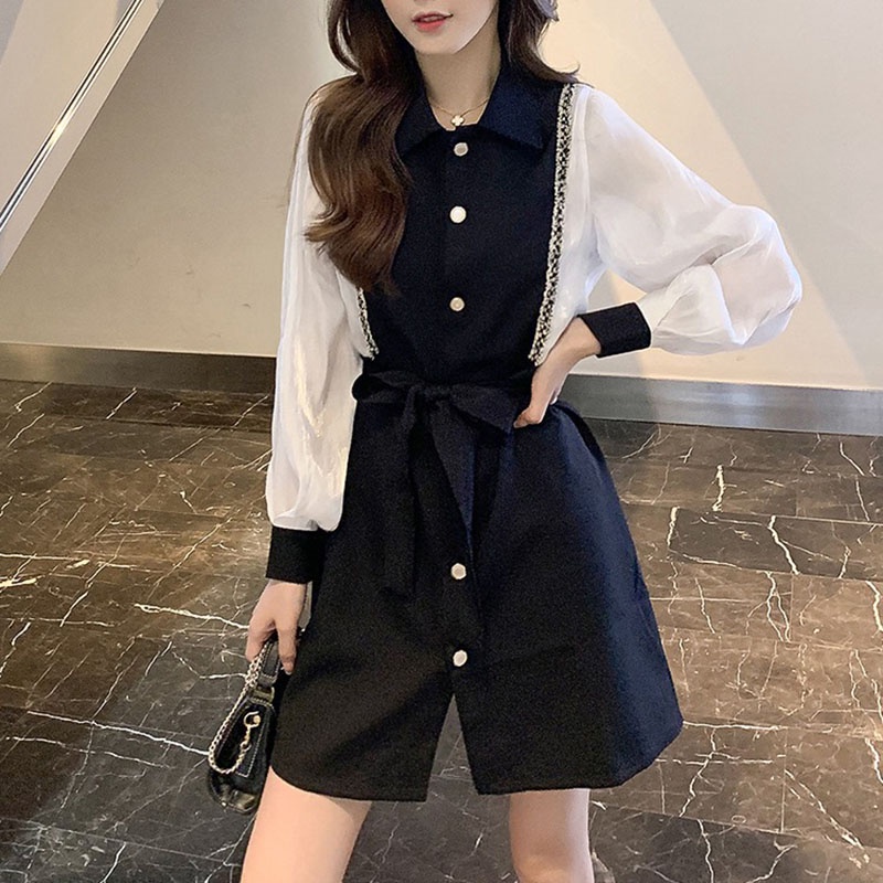 IELGY   Đầm Đen Tay Dài Dáng Ôm In Họa Tiết Thời Trang Sang Trọng Cho Nữ