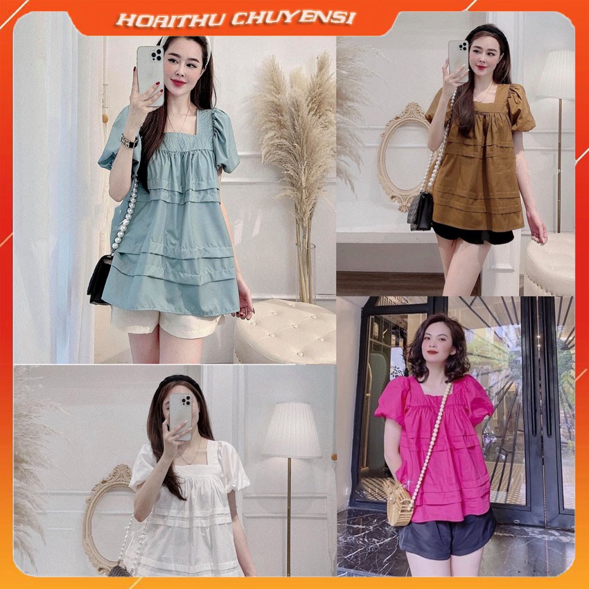 Set Xanh Ngọc Cổ Vuông Mix Quần Short Be Cao Cấp