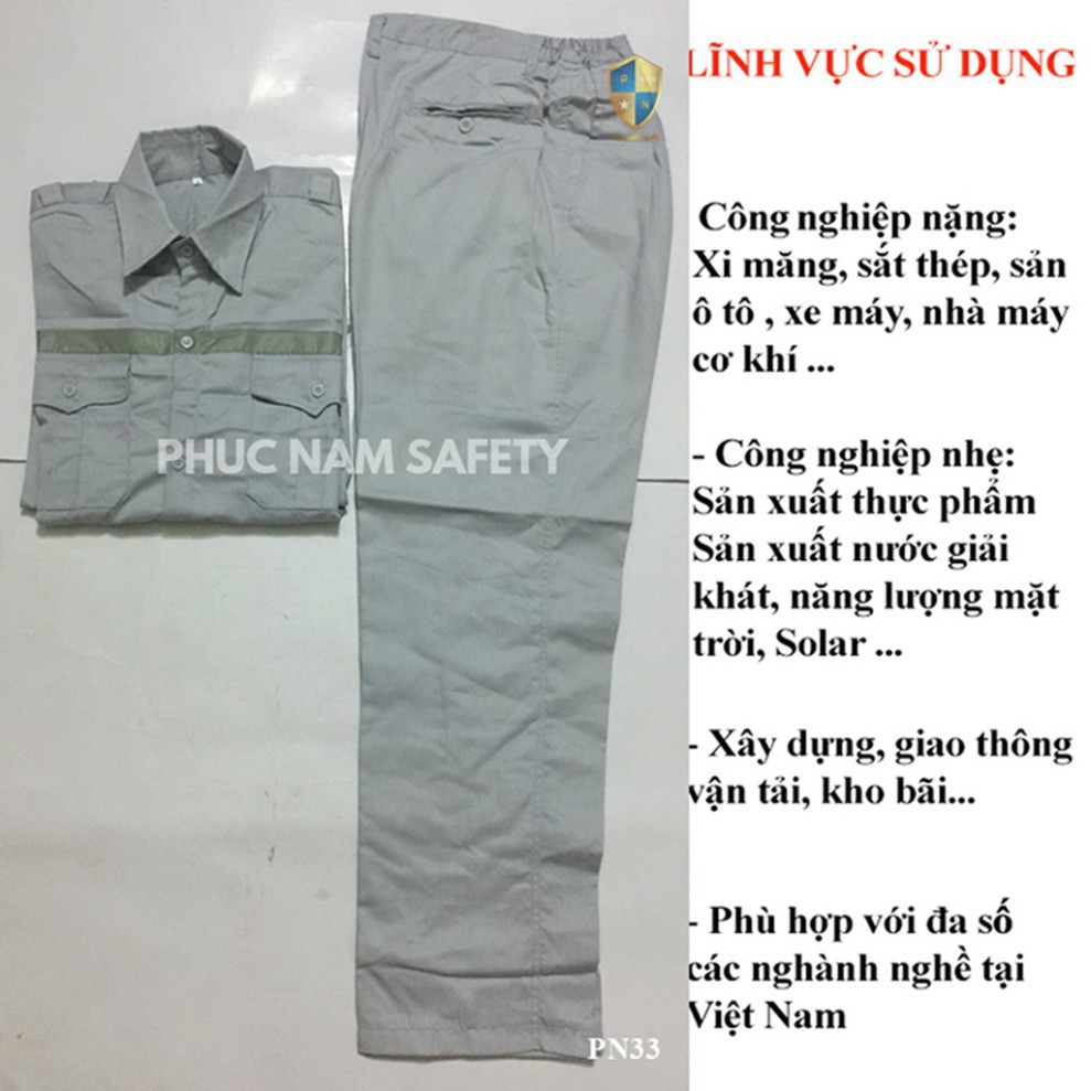Bộ quần áo bảo hộ lao động màu tàn thuốc lá phản quang – PN33, quần áo bảo hộ lao động vải Kaki, BHLĐ Phúc Nam