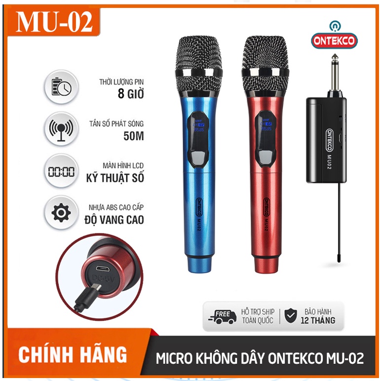 Micro karaoke không dây cao cấp Ontekco MU 02 pin sạc sóng UHF Wireless thumbnail