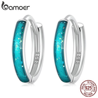 Bamoer Bộ Khuyên Tai Và Nhẫn bse603 Bằng Bạc 925 Kiểu Dáng Đơn Giản Thời Trang Dành Cho Nữ