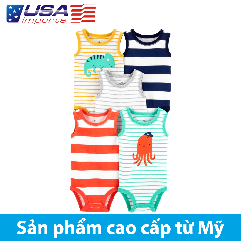 Set 5 bodysuit sát nách sọc màu tươi tắn Car-tờ Auth Từ Mỹ (1K445610)