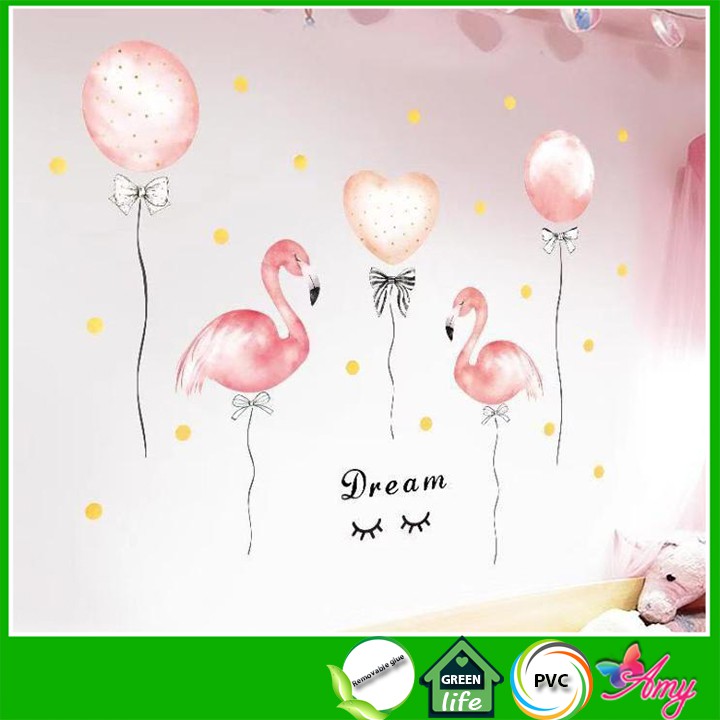 [FREESHIP 50K] DecaN dán tường phòng ngủ dễ thương hình con hạc màu hồng - decal amyshop
