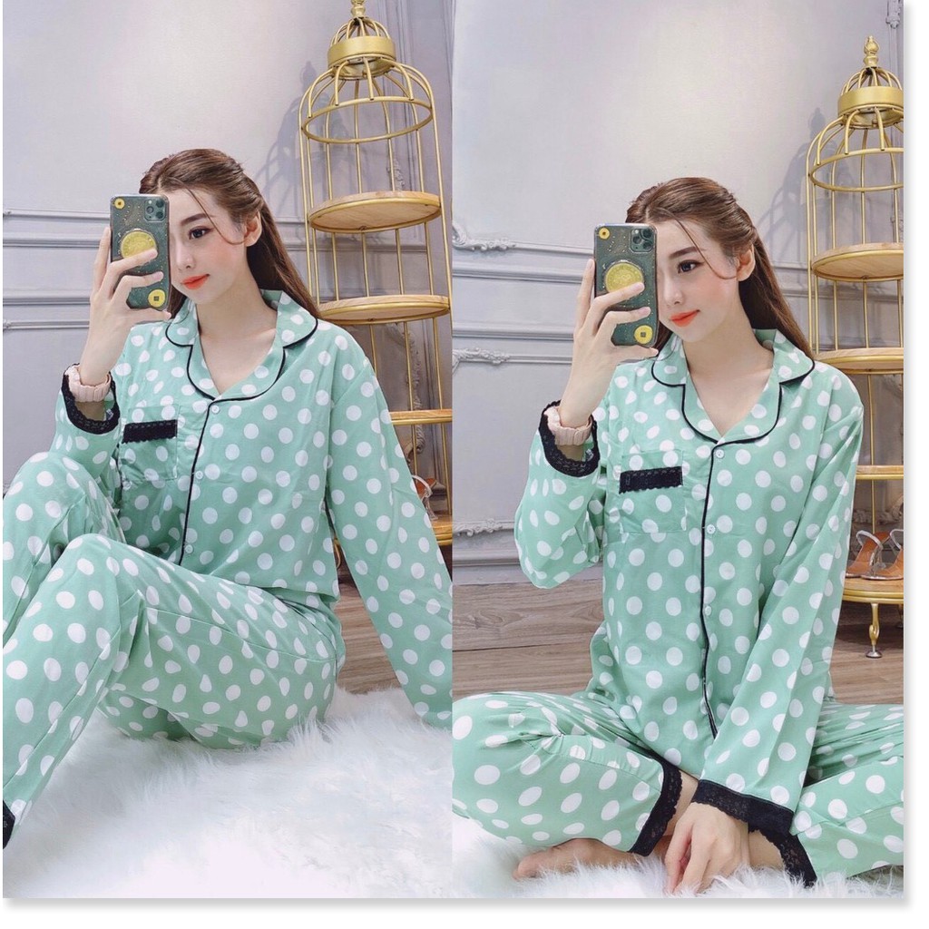 Set bộ pizama họa tiết chấm bi tay dài cực xinh cho nàng- hàng thiết kế cao cấp HQ