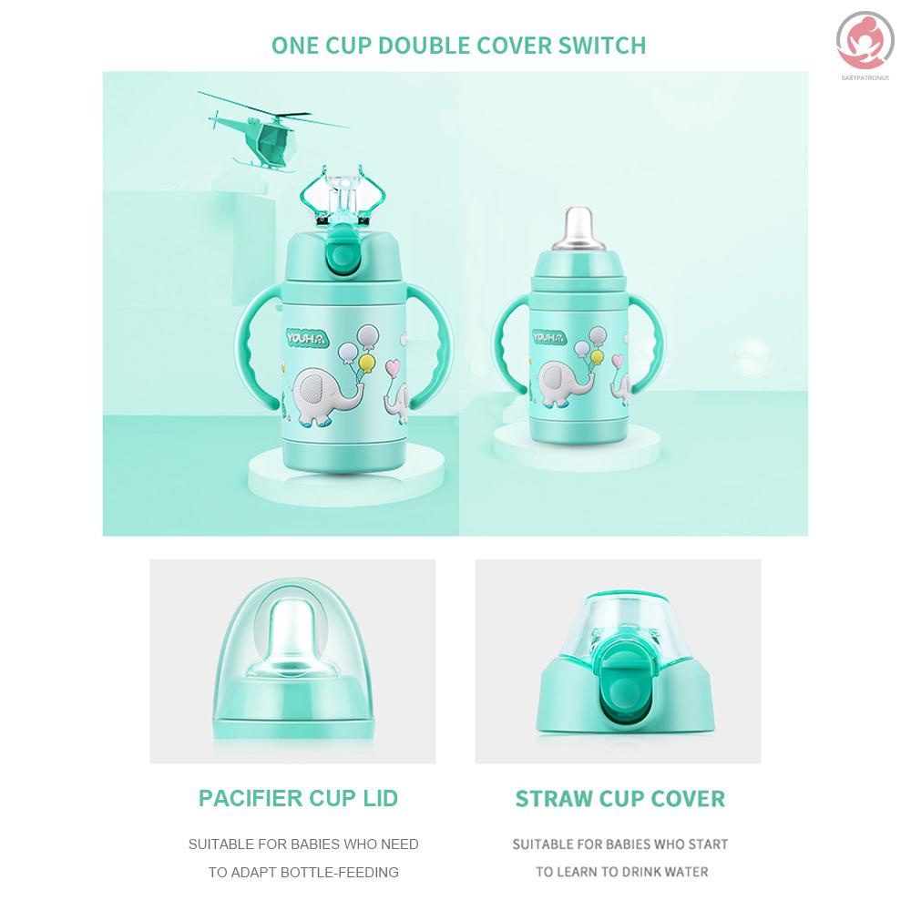 BAG Baby Vacuum Insulated Sippy Cup YOUHA 280ml Toddlers Stainless Steel Drinking Bottle with Handle Replaceable Lids Weighted Straw Baby Sippy Tumbler Mug Vacuum Bottle