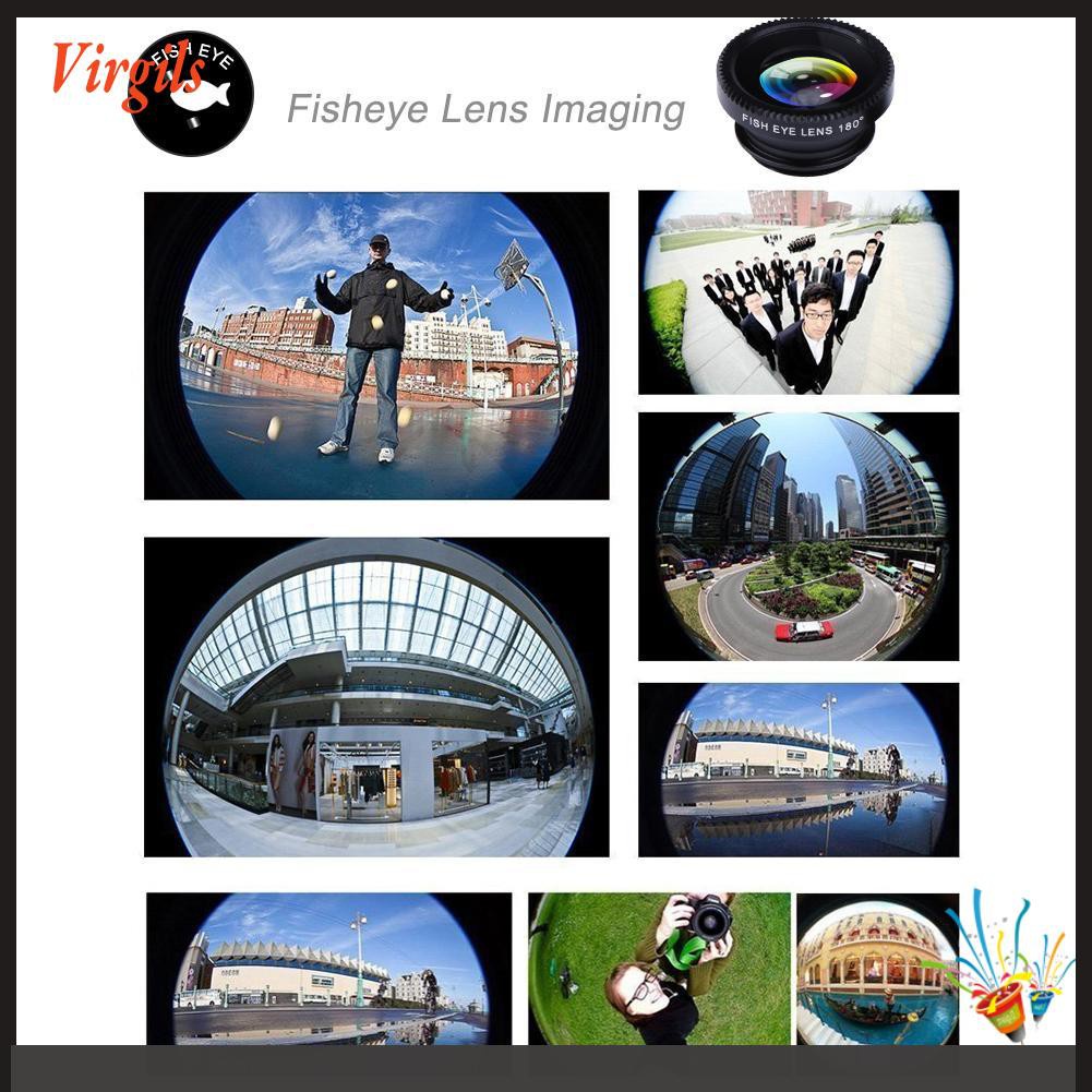 Clip 3-in-1 180 Fish-Eye Lens+Wide Angle Lens+Macro Lens Black