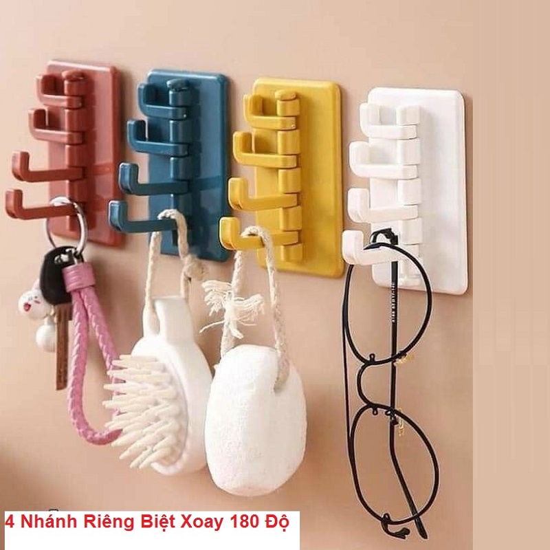 Móc Treo Đồ Dán Tường 4 Nhánh Điều Chỉnh 180 Độ Tiện Lợi