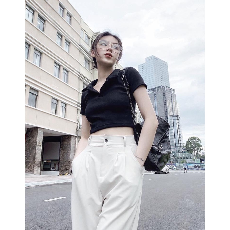 [CLIP THẬT] ÁO CROPTOP CỔ SƠ MI BASIC [FREESHIP] giá tận xưởng