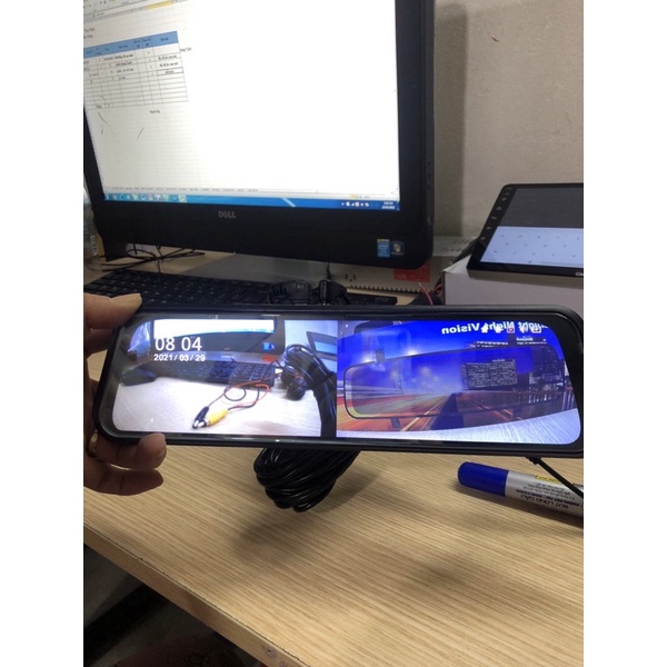 Camera gương màn 10in - dây cam sau 10M full màn quay trước + sau đồng thời ghi hình cảnh báo va chạm