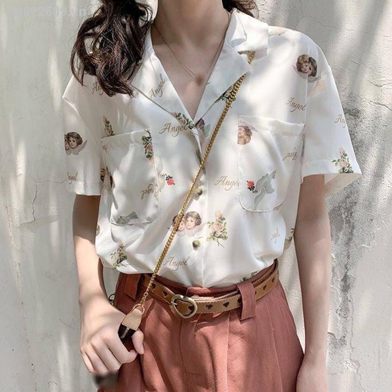 ✲■✑Áo Voan Tay Ngắn Cổ Chữ V Phong Cách Cổ Điển
