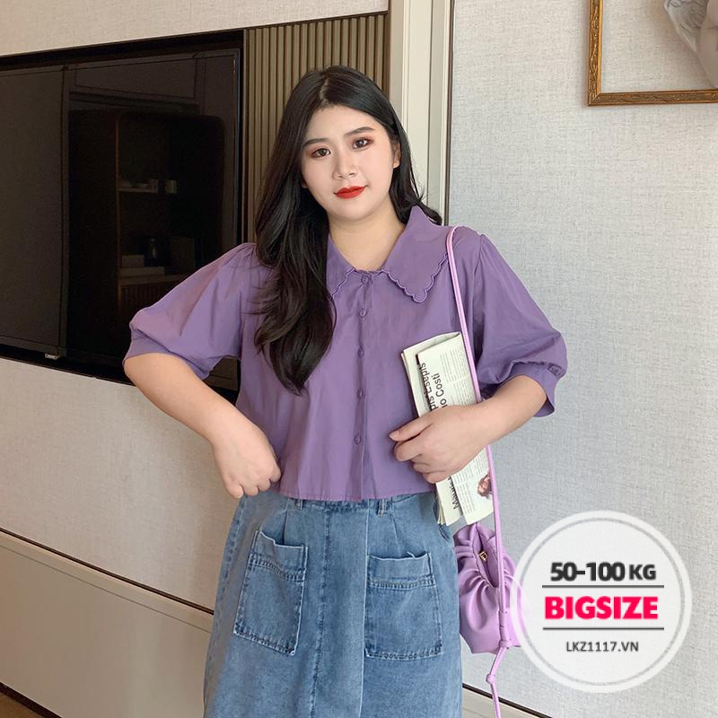 Áo sơ mi Bigsize Áo croptop tay ngắn cổ bèo mùa hè Phong cách Hàn Quốc Thời Trang tiểu thư cá tính xinh đẹp cho người mập béo