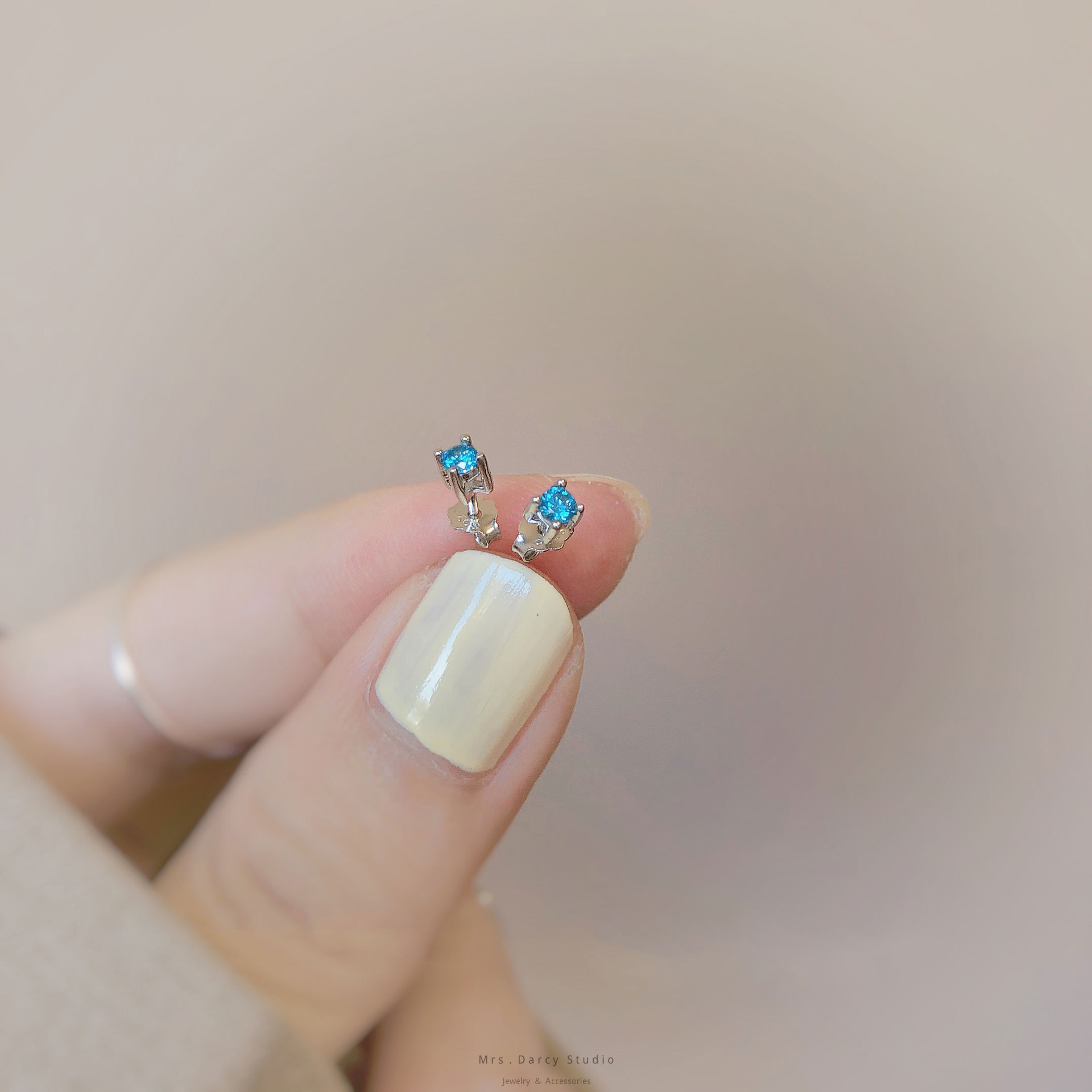 MRS.D【In Stock】100% Sterling Silver Topa Blue Mini S925 Earrings Stud Earrings Colors of Zircon Jewelry Gift Ear Clips Minimalist Earring Design Jewelry Girls Allergy Free