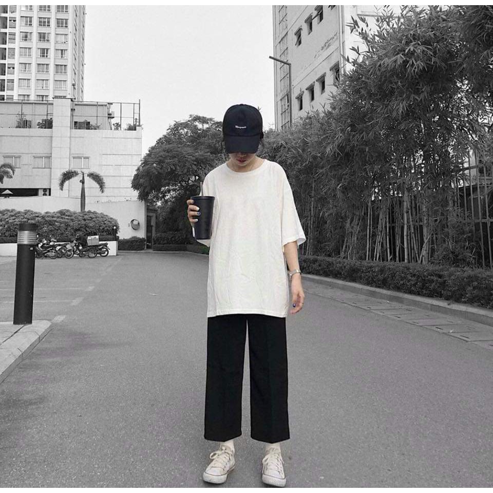 Áo Thun Trơn Oversize màu TRẮNG/ĐEN/TAN form nam nữ Unisex  Áo phông form rộng tay lỡ July7store