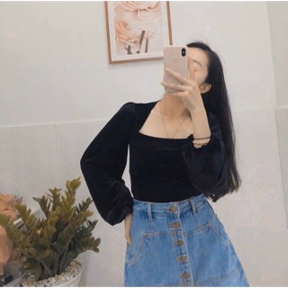 Áo nhung cổ vuông