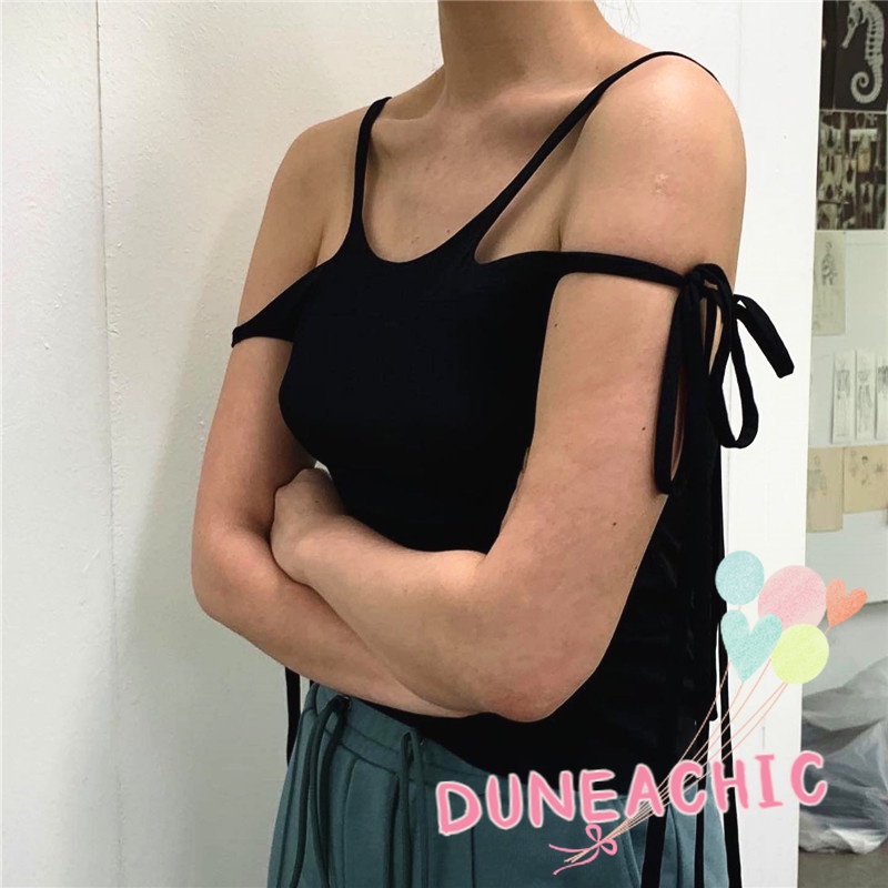 DUNEA Áo Tank Top Sát Nách Màu Trơn Thiết Kế Hở Lưng Quyến Rũ