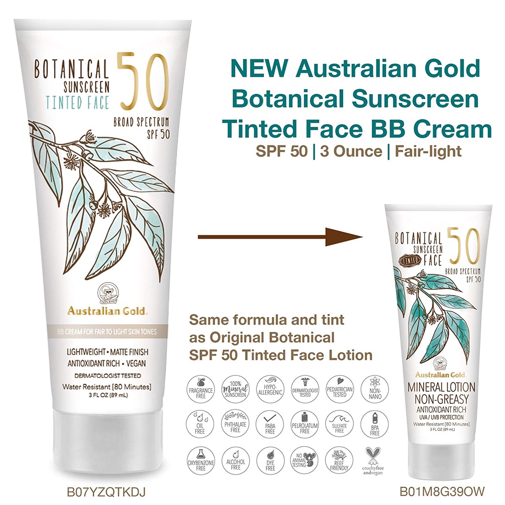Chống nắng AUSTRALIAN GOLD BOTANICAL MINERAL LOTION SPF 50 - TINTED FACE 89ml