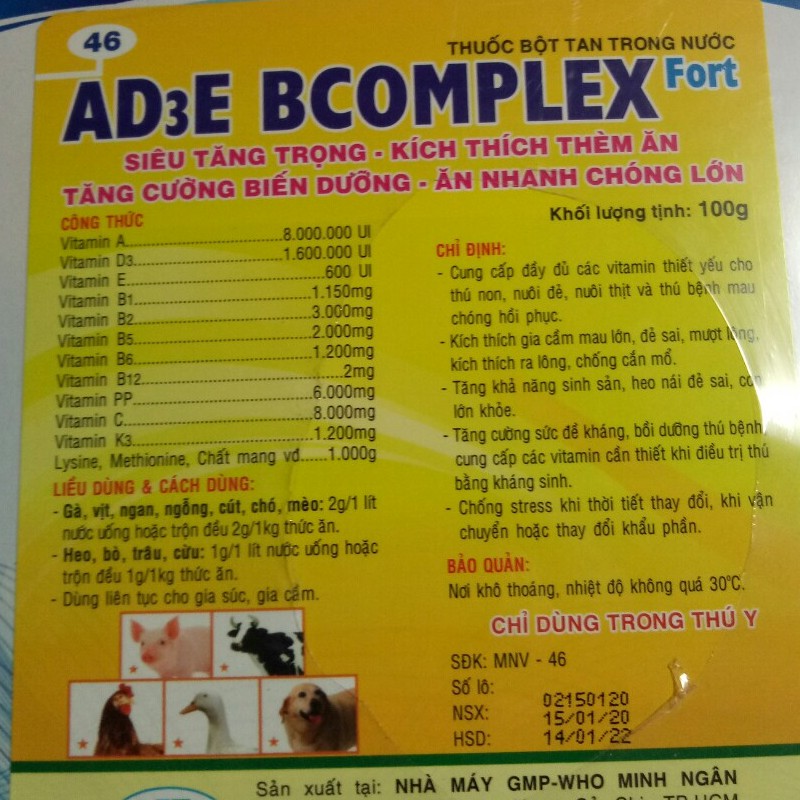 1 BỊCH AD3E BCOMPLEX (VITAMIN TỔNG HỢP) CHO TẤT CẢ CÁC DÒNG VẸT, YẾN PHỤNG