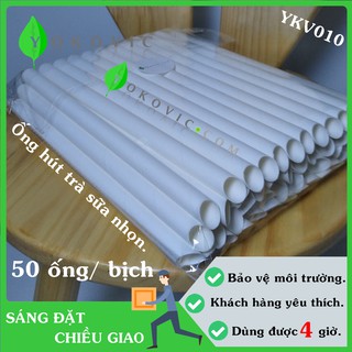 Ống hút giấy phi 12 (50 ống) Yokovic màu Trắng Nhọn - Ống hút giấy YKV010 bảo vệ môi trường.