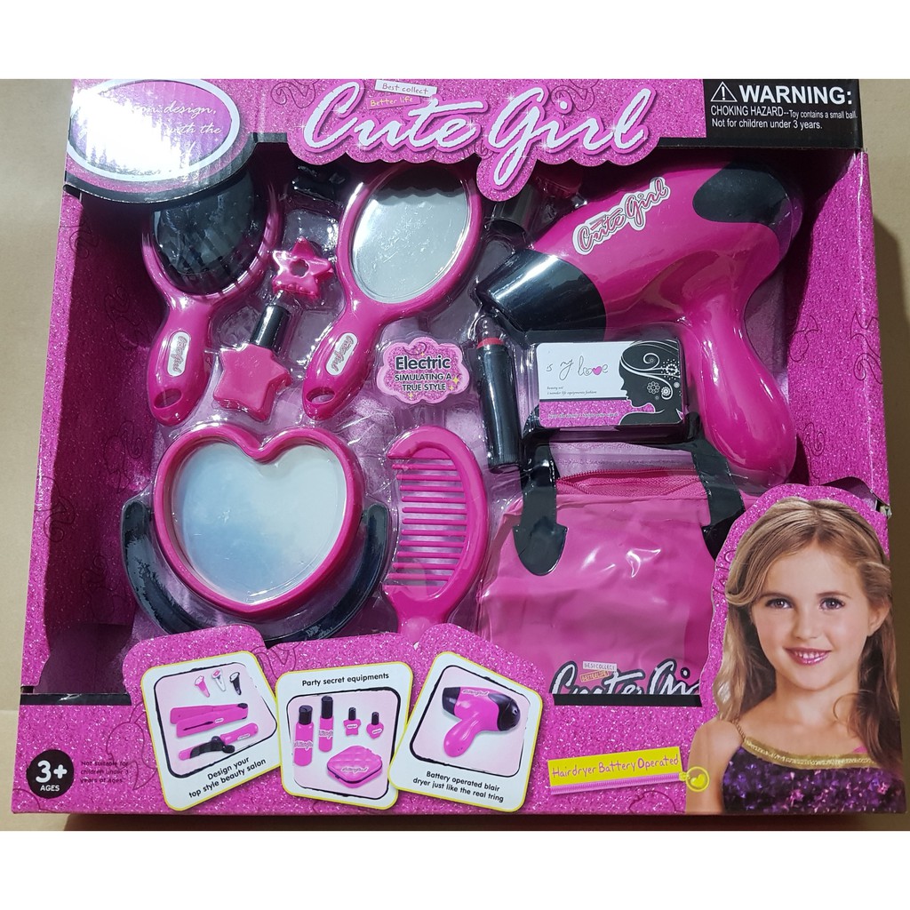 (Giá siêu rẻ) Trò chơi dụng cụ trang điểm kèm máy sấy tóc, gương, lược .. dành cho bé gái làm đẹp cho búp bê