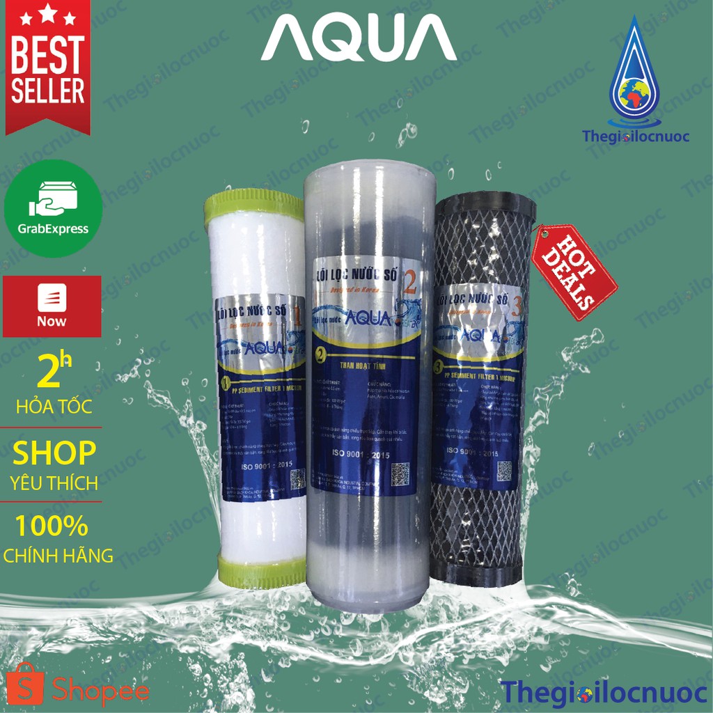 Bộ 3 lõi lọc Aqua 123 dành cho nước giếng khoan, nước cứng.