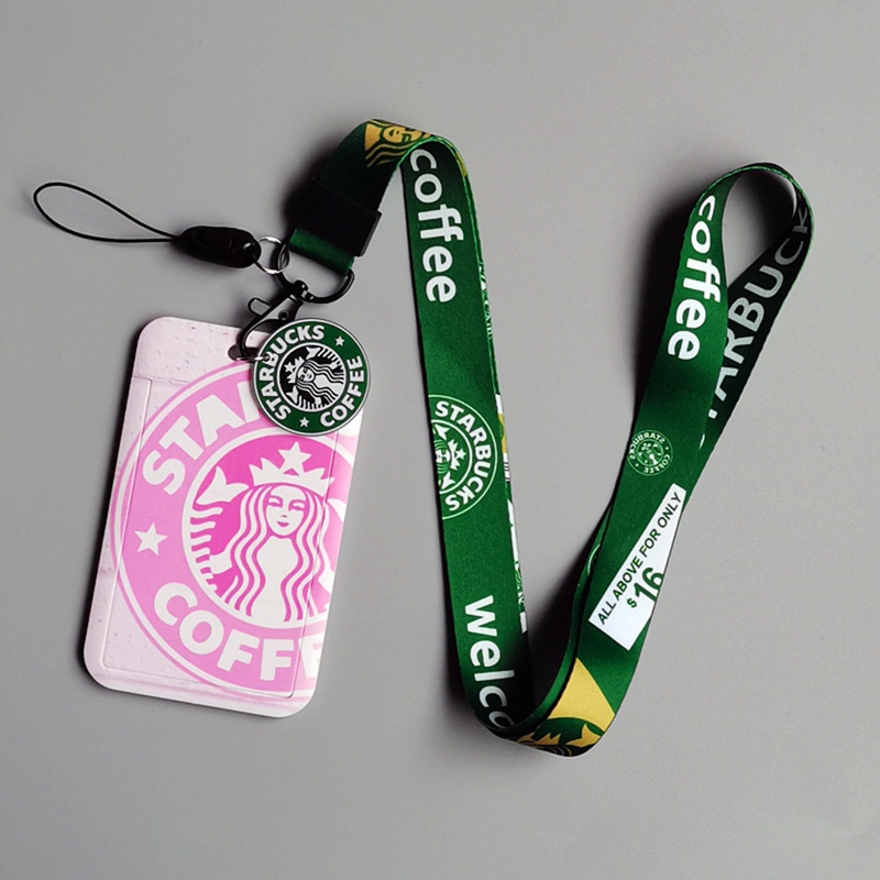 Túi Đựng Thẻ id/Thẻ Họa Tiết Starbucks Thời Trang Kèm Dây Đeo