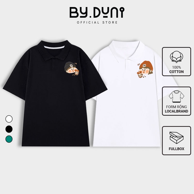 Áo thun Polo cặp đôi by.duni TRÀ SỮA from rộng có màu Xanh Lá chất thun cotton cao cấp nam/nữ Unisex fullbox localband